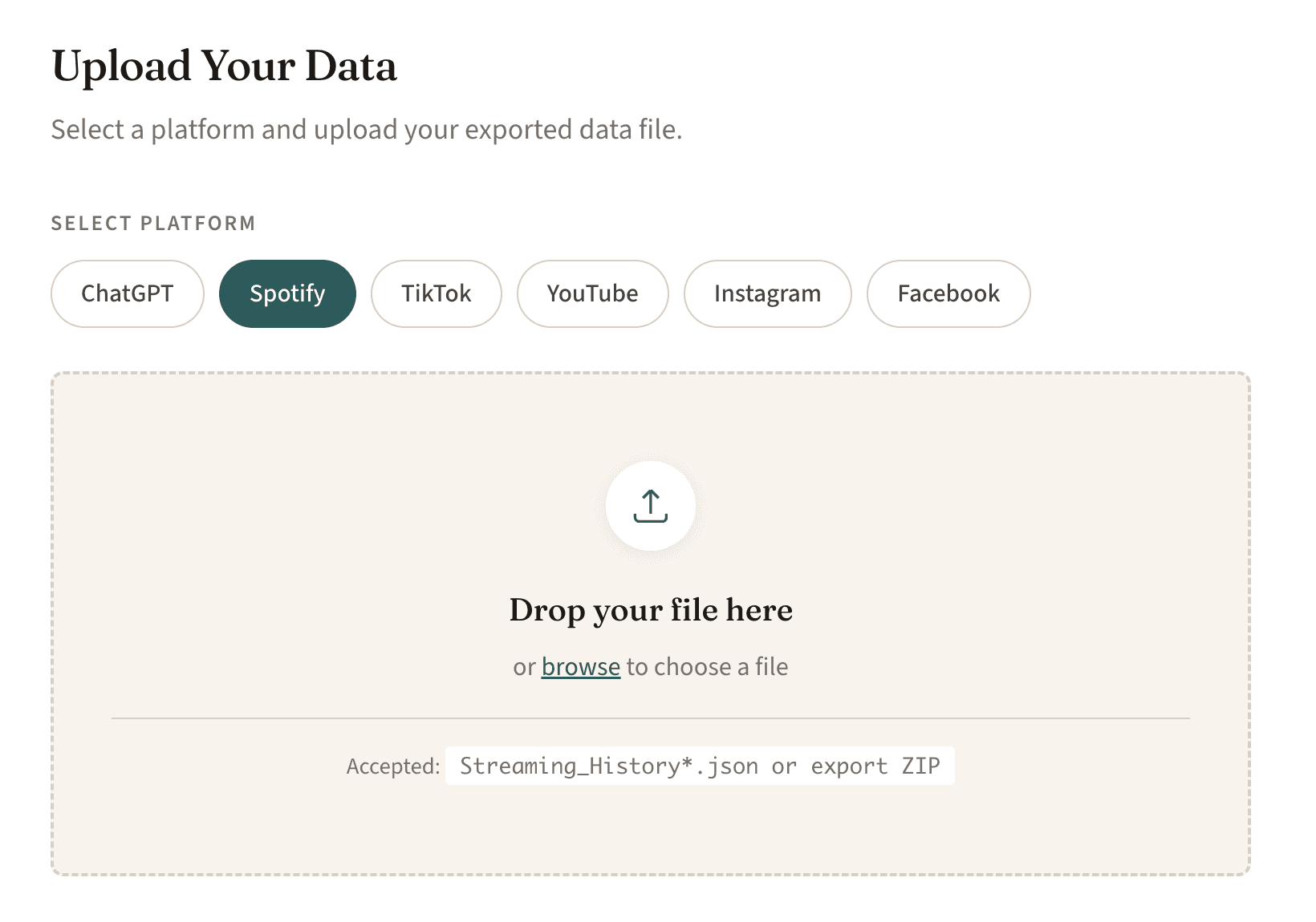 Upload interface